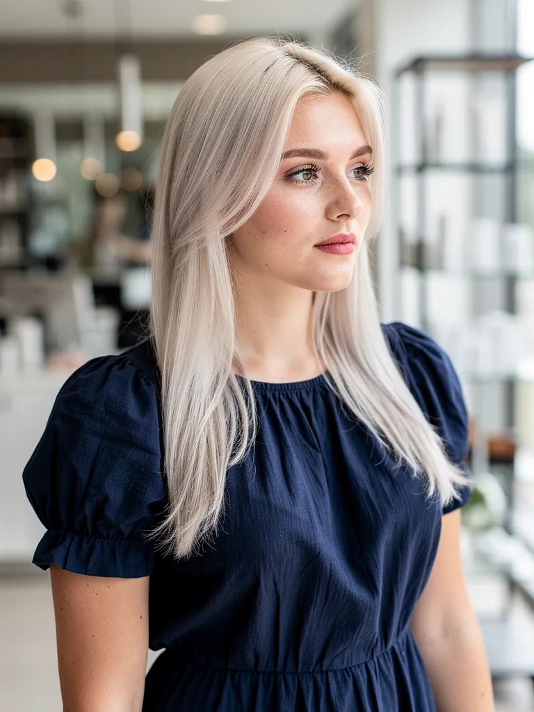 Blow-Dried Silver Frost Straight Long Layers